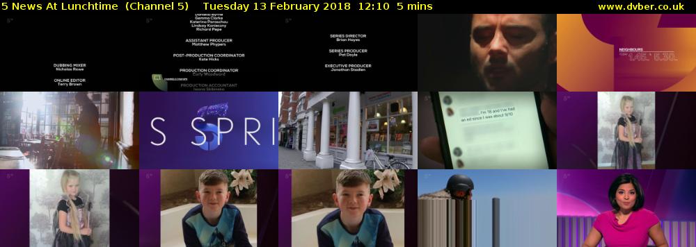 5 News At Lunchtime  (Channel 5) Tuesday 13 February 2018 12:10 - 12:15