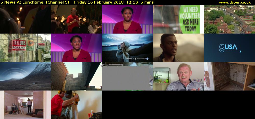 5 News At Lunchtime  (Channel 5) Friday 16 February 2018 12:10 - 12:15