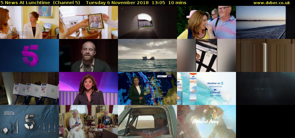 5 News At Lunchtime  (Channel 5) Tuesday 6 November 2018 13:05 - 13:15