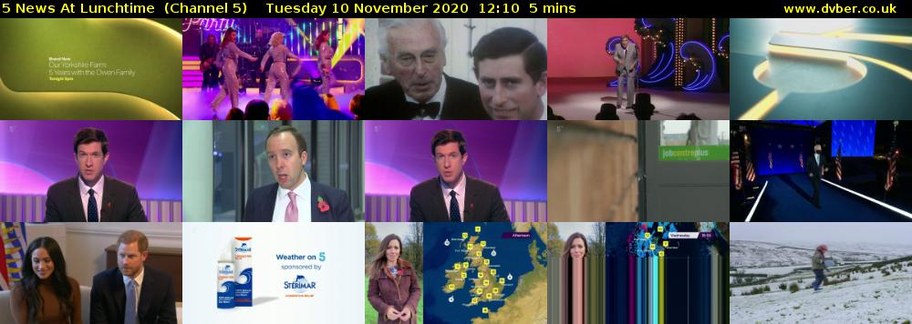 5 News At Lunchtime  (Channel 5) Tuesday 10 November 2020 12:10 - 12:15