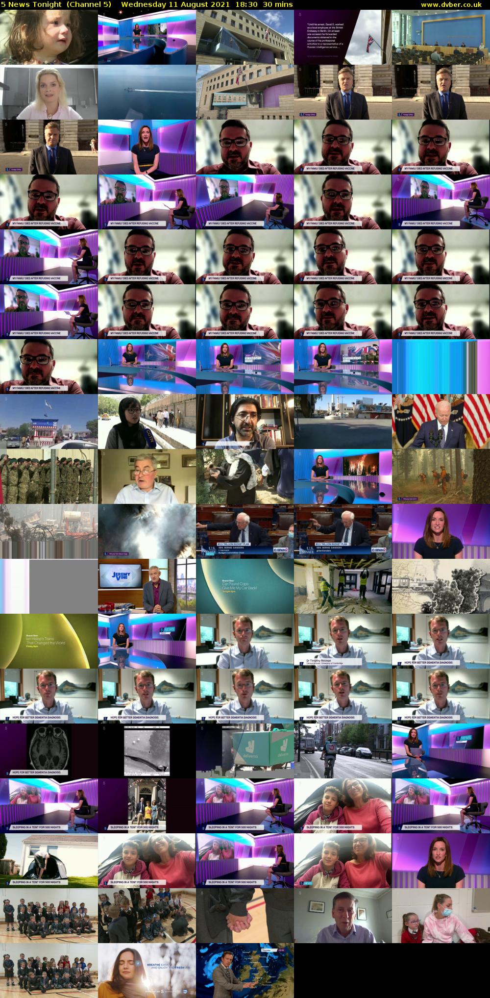 5 News Tonight  (Channel 5) Wednesday 11 August 2021 18:30 - 19:00