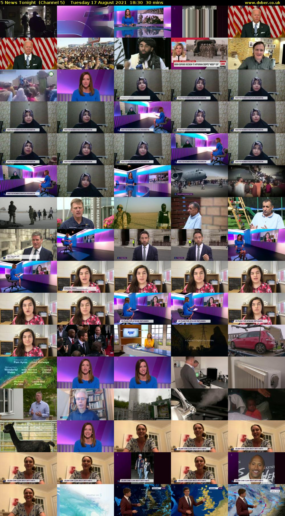 5 News Tonight  (Channel 5) Tuesday 17 August 2021 18:30 - 19:00