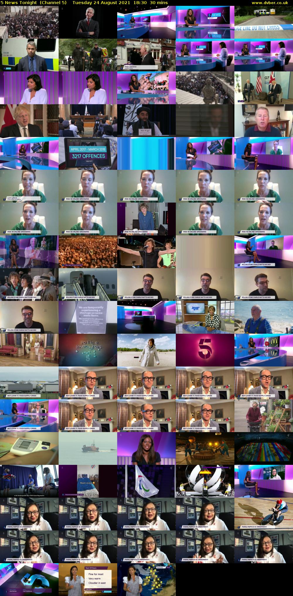 5 News Tonight  (Channel 5) Tuesday 24 August 2021 18:30 - 19:00
