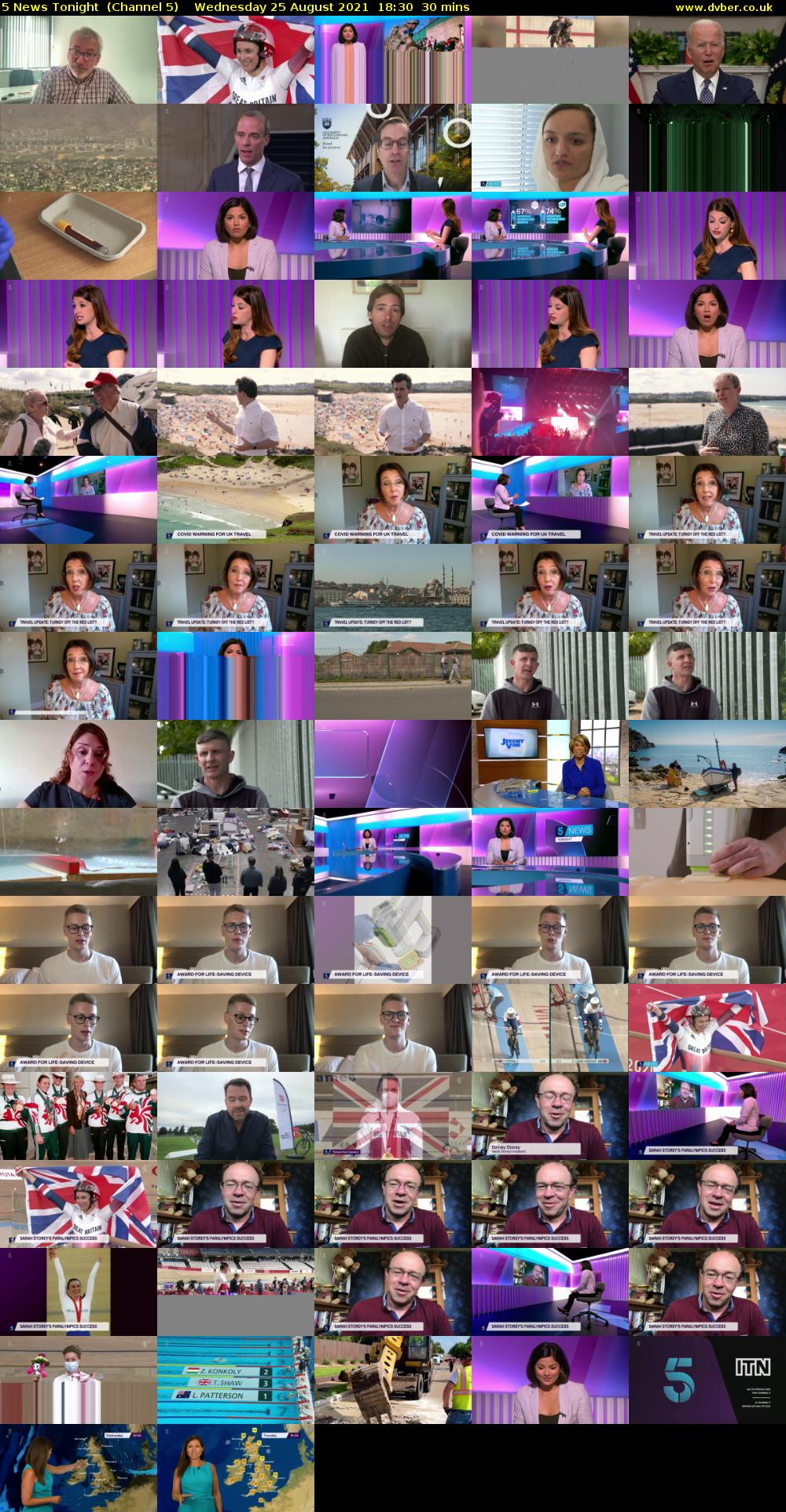 5 News Tonight  (Channel 5) Wednesday 25 August 2021 18:30 - 19:00