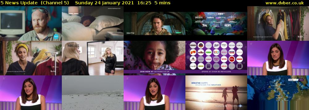 5 News Update  (Channel 5) Sunday 24 January 2021 16:25 - 16:30
