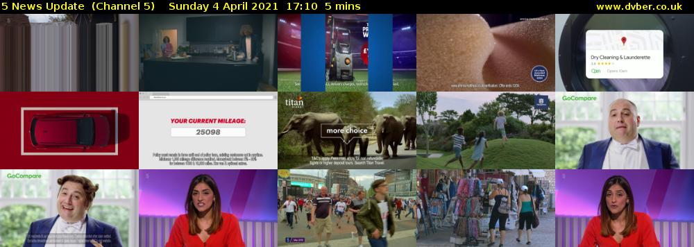 5 News Update  (Channel 5) Sunday 4 April 2021 17:10 - 17:15