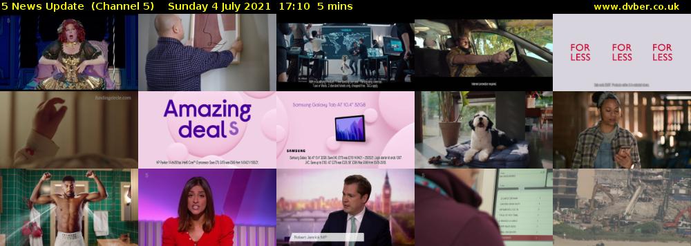 5 News Update  (Channel 5) Sunday 4 July 2021 17:10 - 17:15
