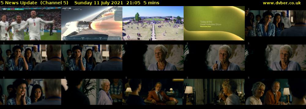 5 News Update  (Channel 5) Sunday 11 July 2021 21:05 - 21:10