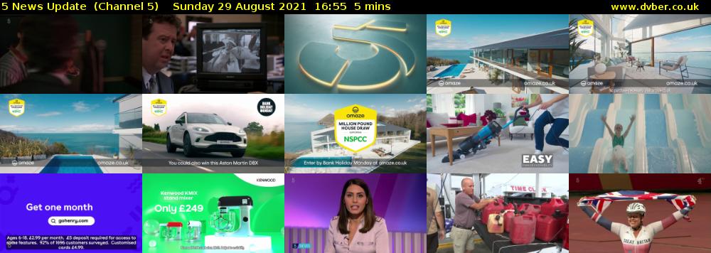 5 News Update  (Channel 5) Sunday 29 August 2021 16:55 - 17:00