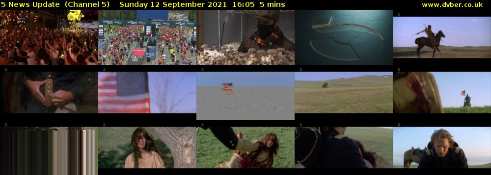 5 News Update  (Channel 5) Sunday 12 September 2021 16:05 - 16:10