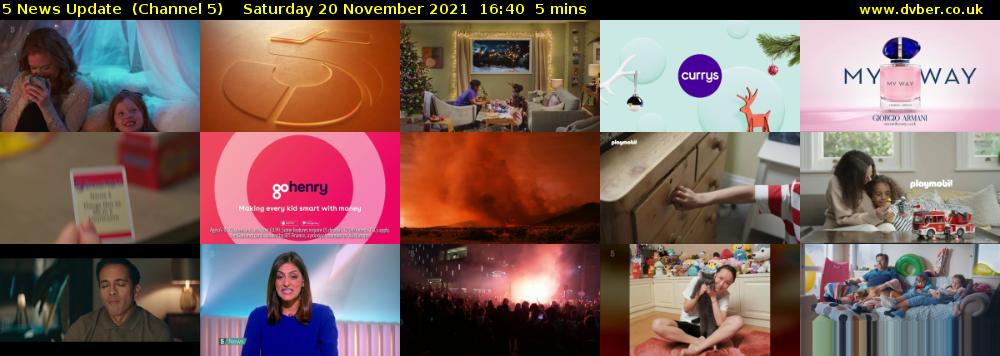 5 News Update  (Channel 5) Saturday 20 November 2021 16:40 - 16:45