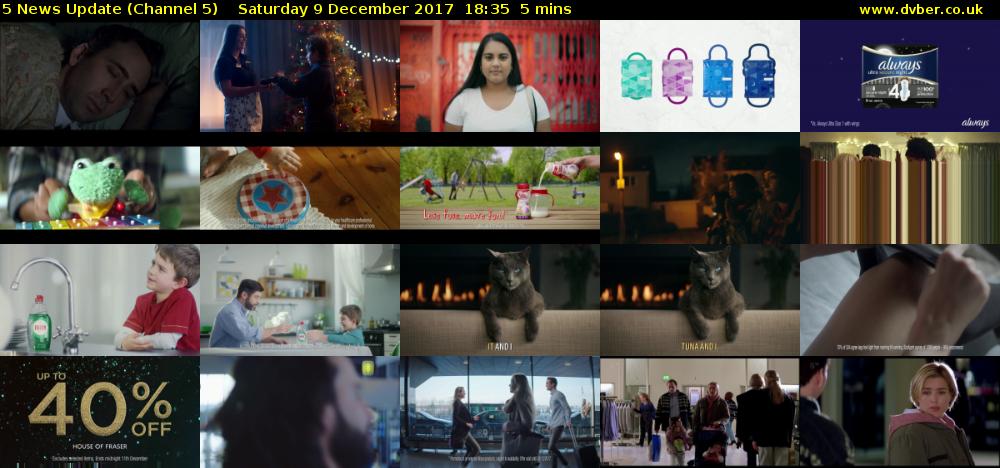 5 News Update (Channel 5) Saturday 9 December 2017 18:35 - 18:40