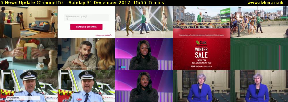 5 News Update (Channel 5) Sunday 31 December 2017 15:55 - 16:00