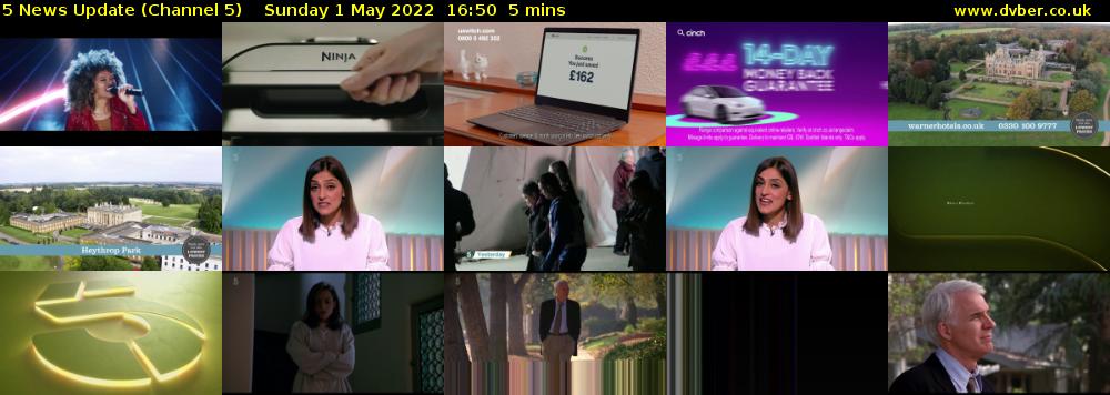 5 News Update (Channel 5) Sunday 1 May 2022 16:50 - 16:55