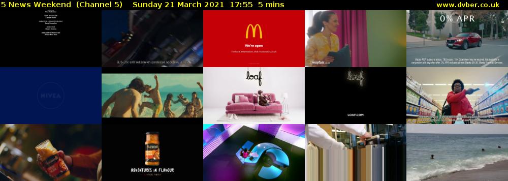 5 News Weekend  (Channel 5) Sunday 21 March 2021 17:55 - 18:00