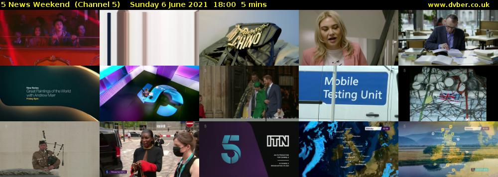 5 News Weekend  (Channel 5) Sunday 6 June 2021 18:00 - 18:05