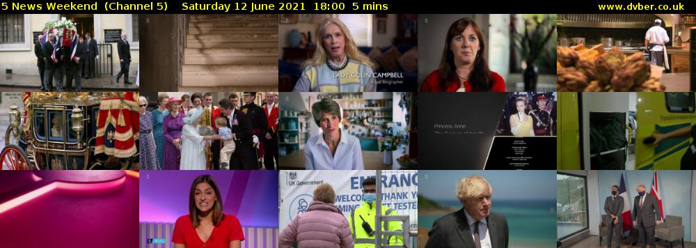 5 News Weekend  (Channel 5) Saturday 12 June 2021 18:00 - 18:05
