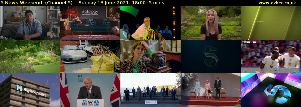 5 News Weekend  (Channel 5) Sunday 13 June 2021 18:00 - 18:05