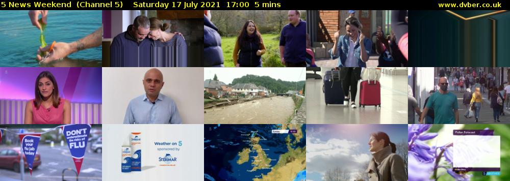 5 News Weekend  (Channel 5) Saturday 17 July 2021 17:00 - 17:05