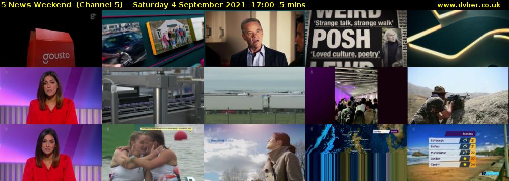 5 News Weekend  (Channel 5) Saturday 4 September 2021 17:00 - 17:05
