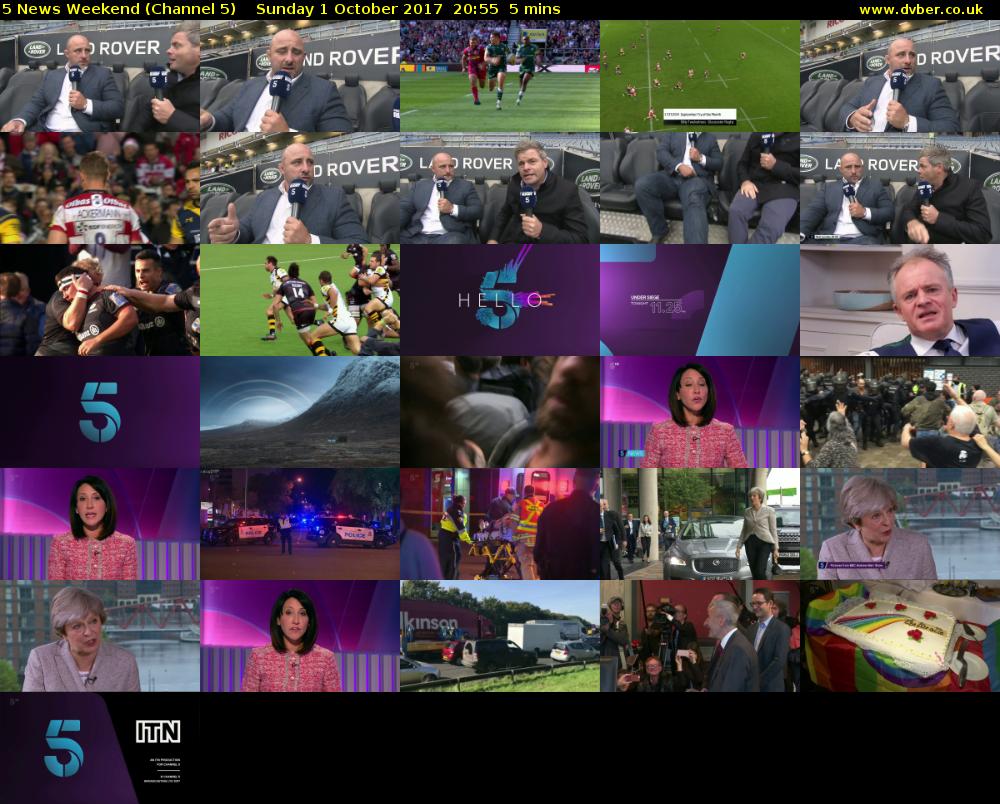 5 News Weekend (Channel 5) Sunday 1 October 2017 20:55 - 21:00