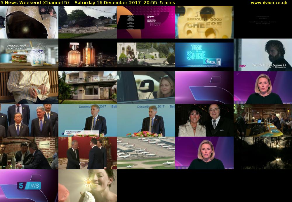 5 News Weekend (Channel 5) Saturday 16 December 2017 20:55 - 21:00