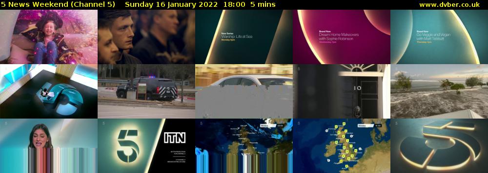 5 News Weekend (Channel 5) Sunday 16 January 2022 18:00 - 18:05