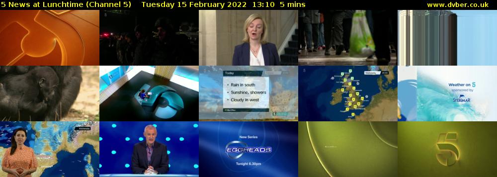5 News at Lunchtime (Channel 5) Tuesday 15 February 2022 13:10 - 13:15
