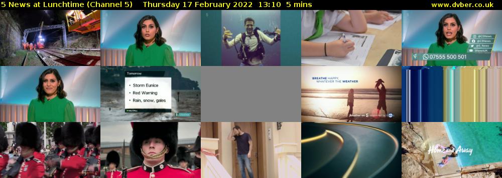 5 News at Lunchtime (Channel 5) Thursday 17 February 2022 13:10 - 13:15