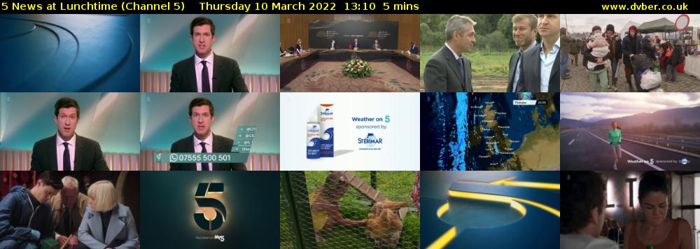 5 News at Lunchtime (Channel 5) Thursday 10 March 2022 13:10 - 13:15