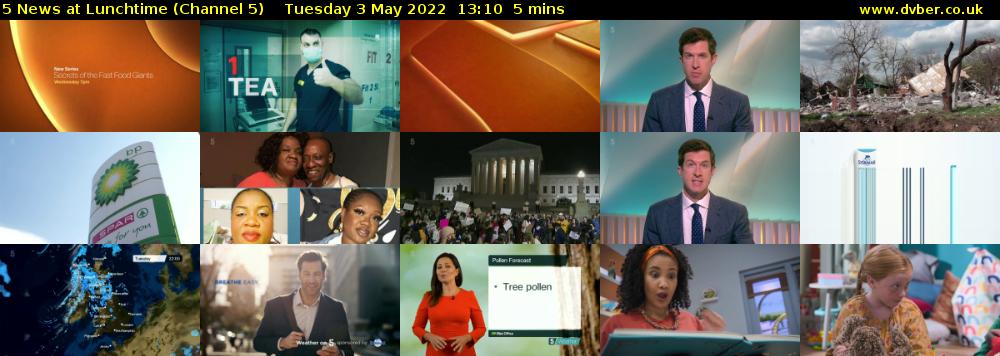 5 News at Lunchtime (Channel 5) Tuesday 3 May 2022 13:10 - 13:15