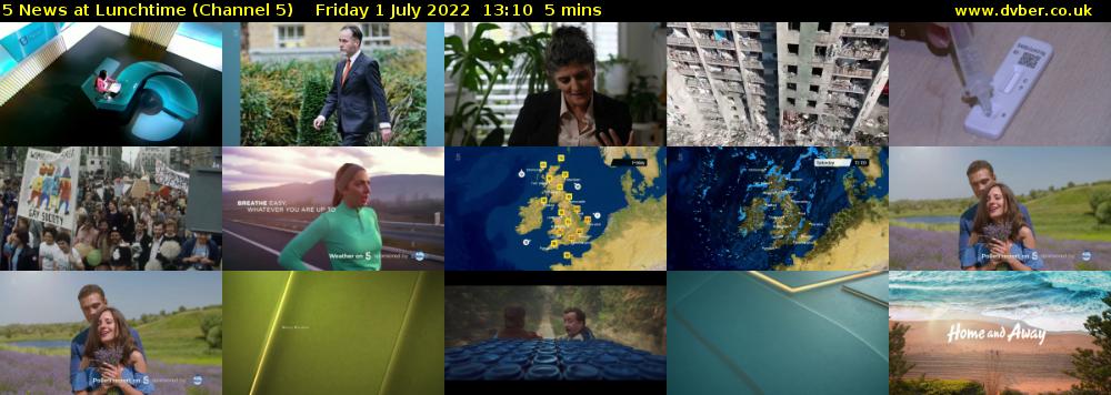 5 News at Lunchtime (Channel 5) Friday 1 July 2022 13:10 - 13:15