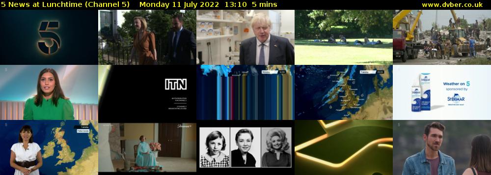 5 News at Lunchtime (Channel 5) Monday 11 July 2022 13:10 - 13:15