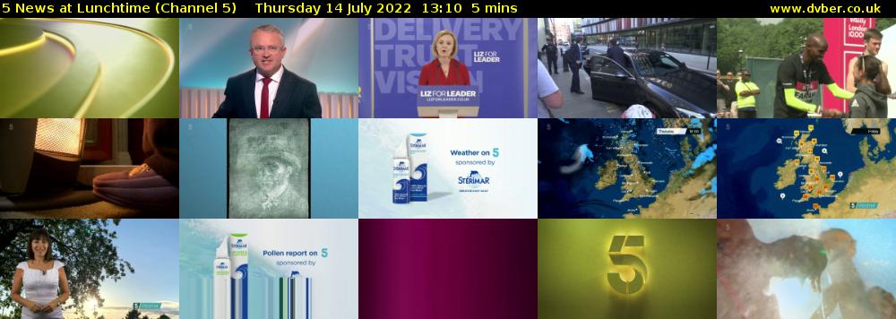 5 News at Lunchtime (Channel 5) Thursday 14 July 2022 13:10 - 13:15