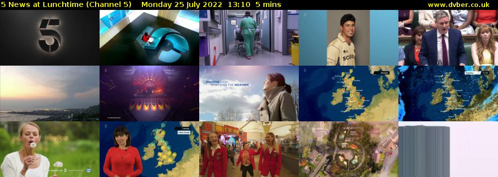 5 News at Lunchtime (Channel 5) Monday 25 July 2022 13:10 - 13:15