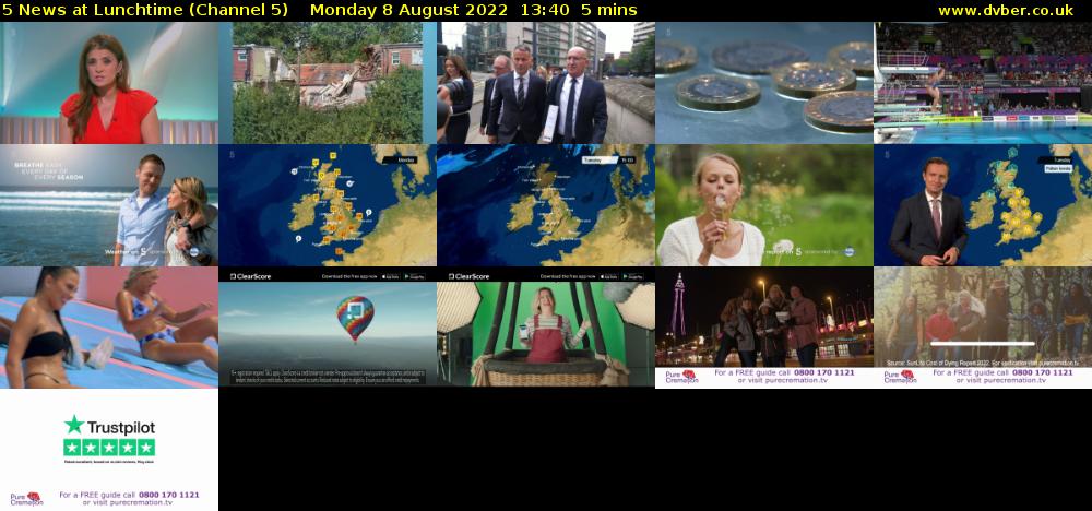 5 News at Lunchtime (Channel 5) Monday 8 August 2022 13:40 - 13:45