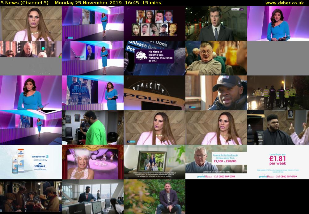 5 News (Channel 5) Monday 25 November 2019 16:45 - 17:00
