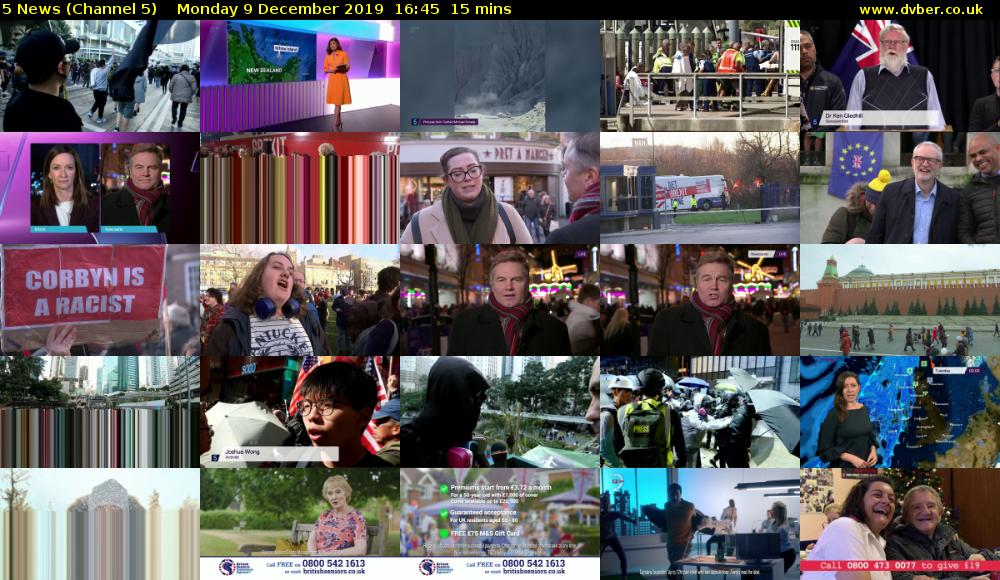 5 News (Channel 5) Monday 9 December 2019 16:45 - 17:00