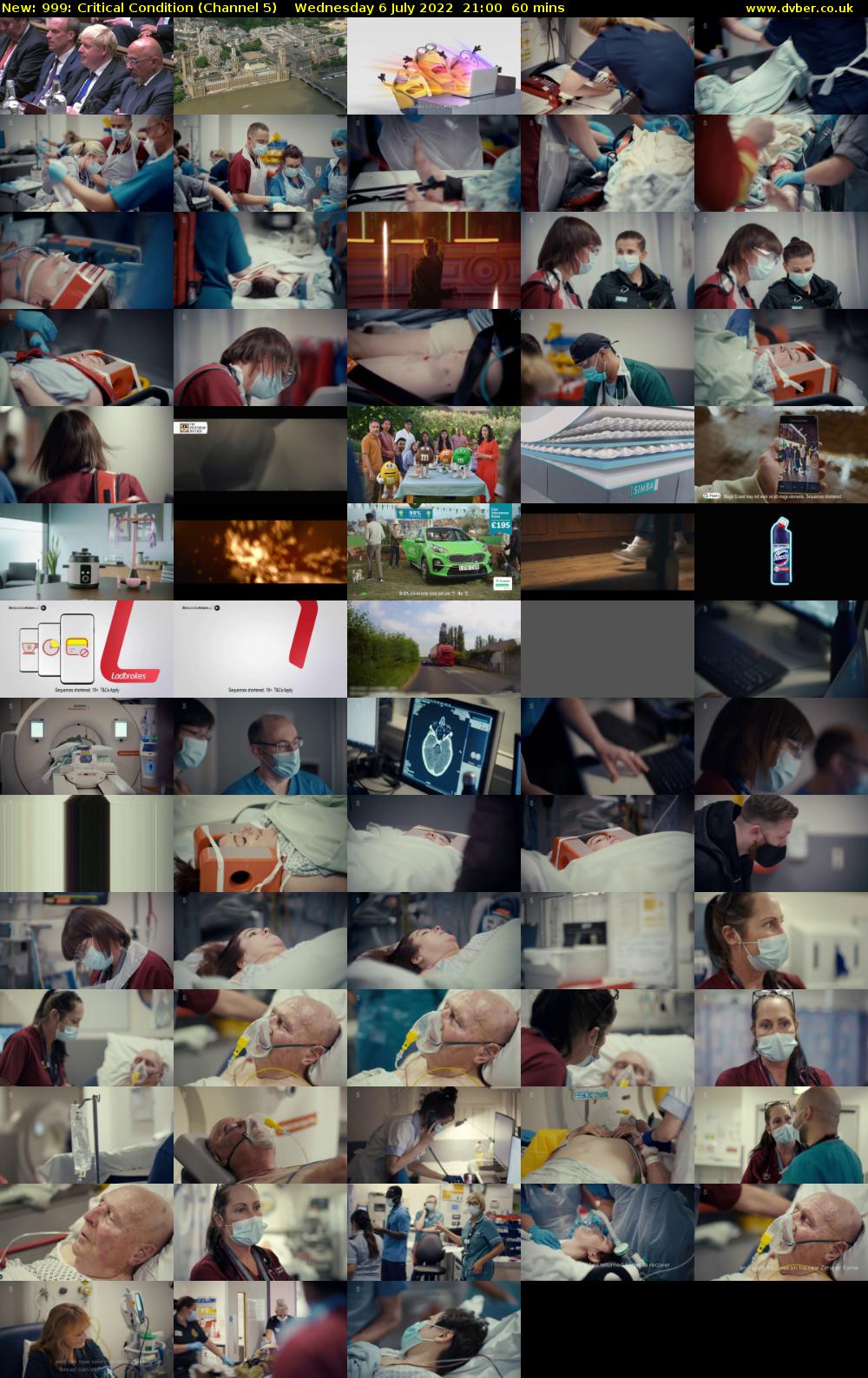 999: Critical Condition (Channel 5) Wednesday 6 July 2022 21:00 - 22:00