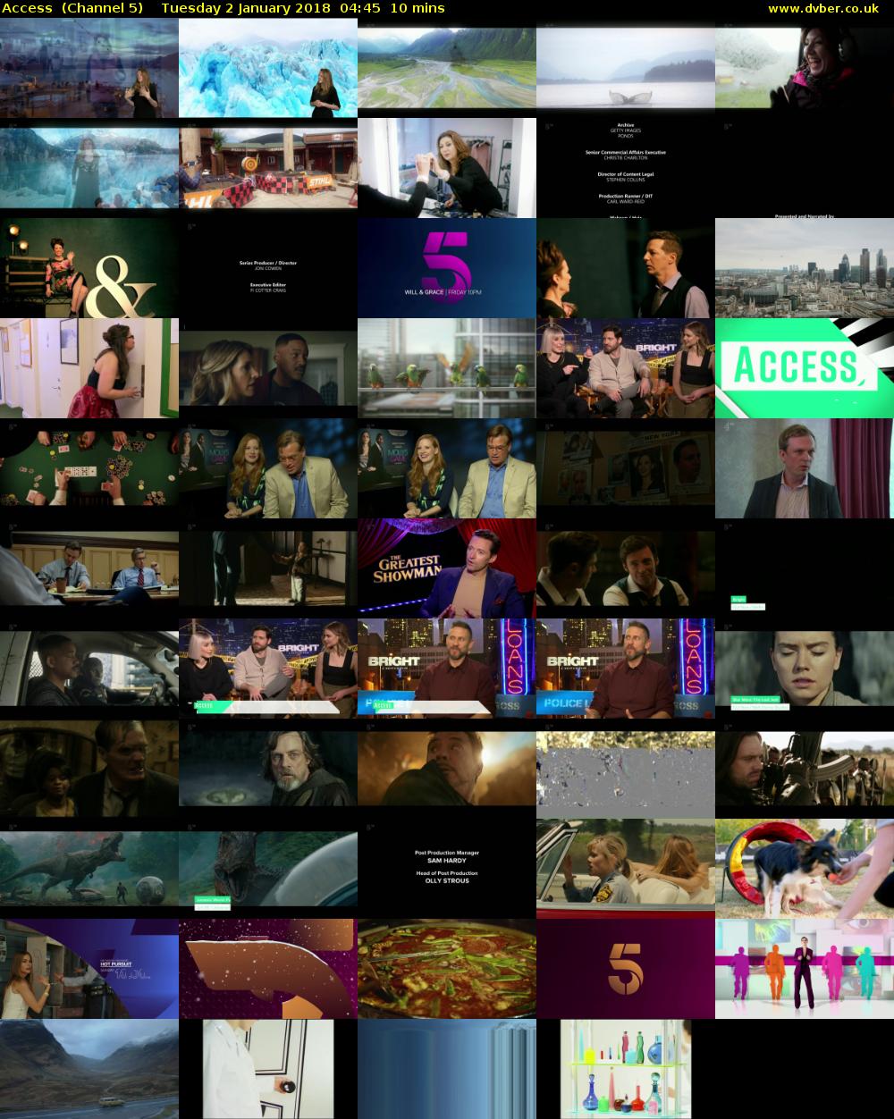 Access  (Channel 5) Tuesday 2 January 2018 04:45 - 04:55