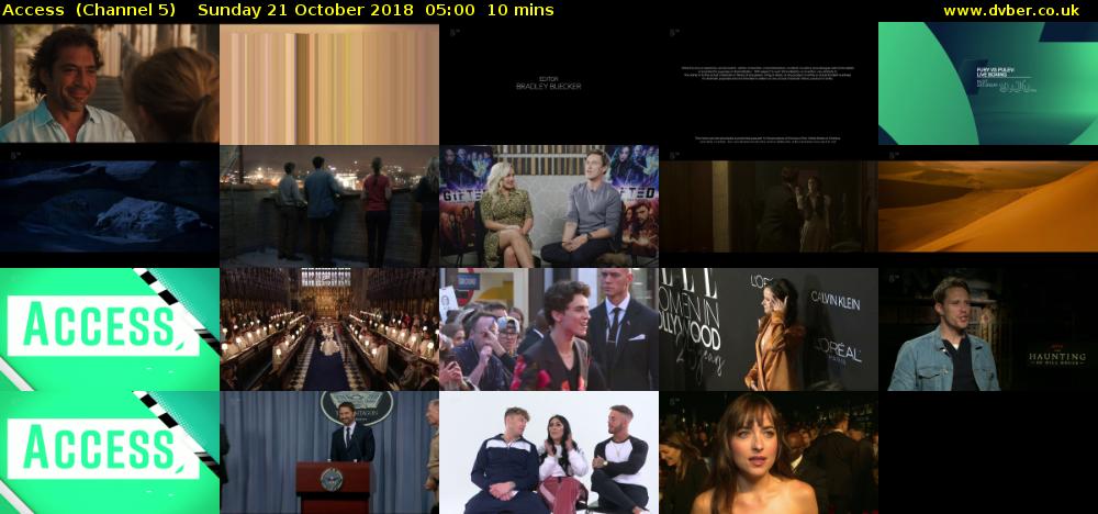 Access  (Channel 5) Sunday 21 October 2018 05:00 - 05:10