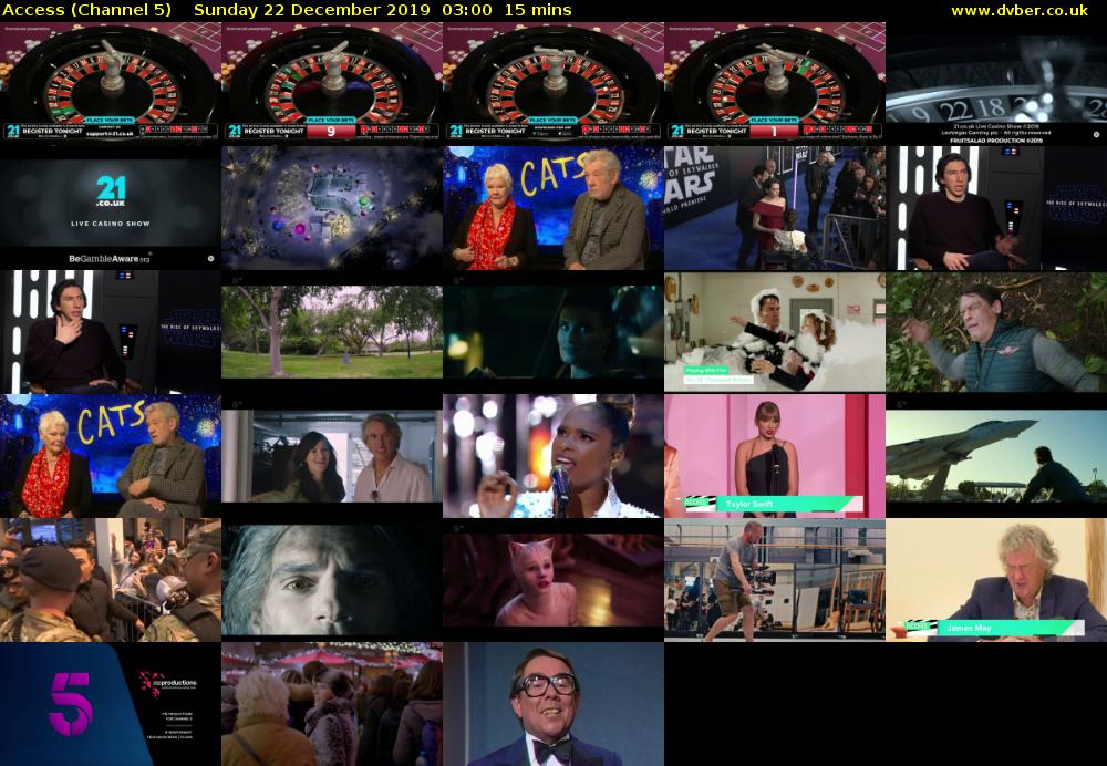 Access (Channel 5) Sunday 22 December 2019 03:00 - 03:15