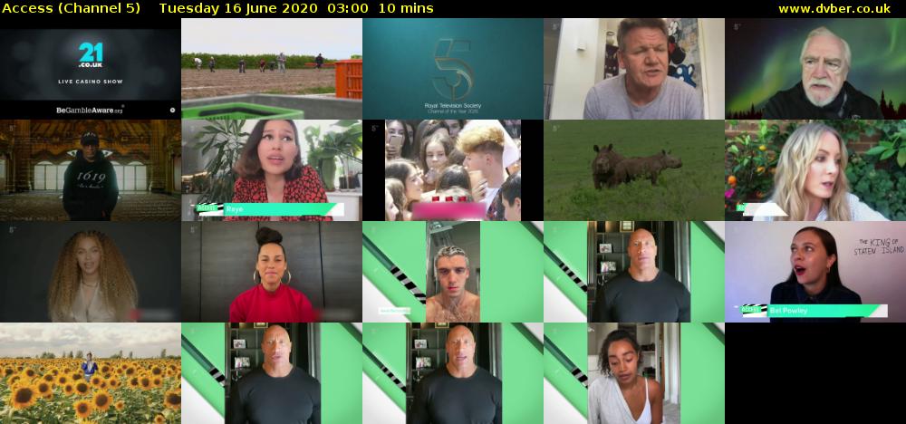 Access (Channel 5) Tuesday 16 June 2020 03:00 - 03:10