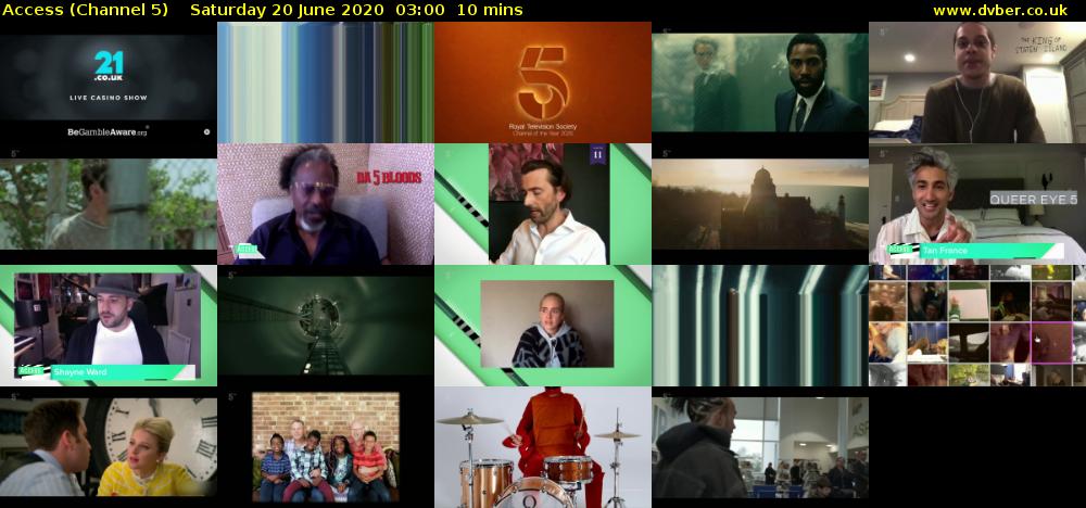 Access (Channel 5) Saturday 20 June 2020 03:00 - 03:10