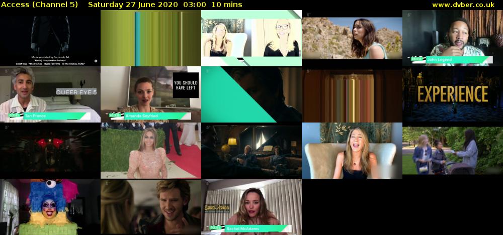 Access (Channel 5) Saturday 27 June 2020 03:00 - 03:10