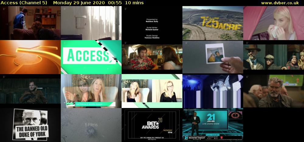 Access (Channel 5) Monday 29 June 2020 00:55 - 01:05