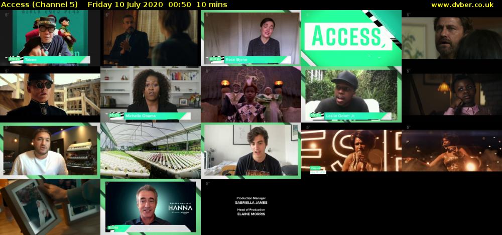 Access (Channel 5) Friday 10 July 2020 00:50 - 01:00