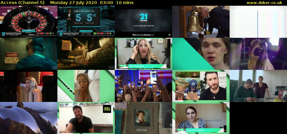 Access (Channel 5) Monday 27 July 2020 03:00 - 03:10