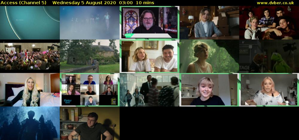 Access (Channel 5) Wednesday 5 August 2020 03:00 - 03:10