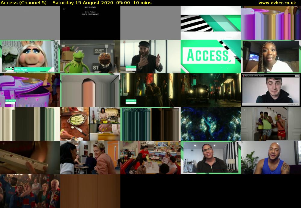 Access (Channel 5) Saturday 15 August 2020 05:00 - 05:10